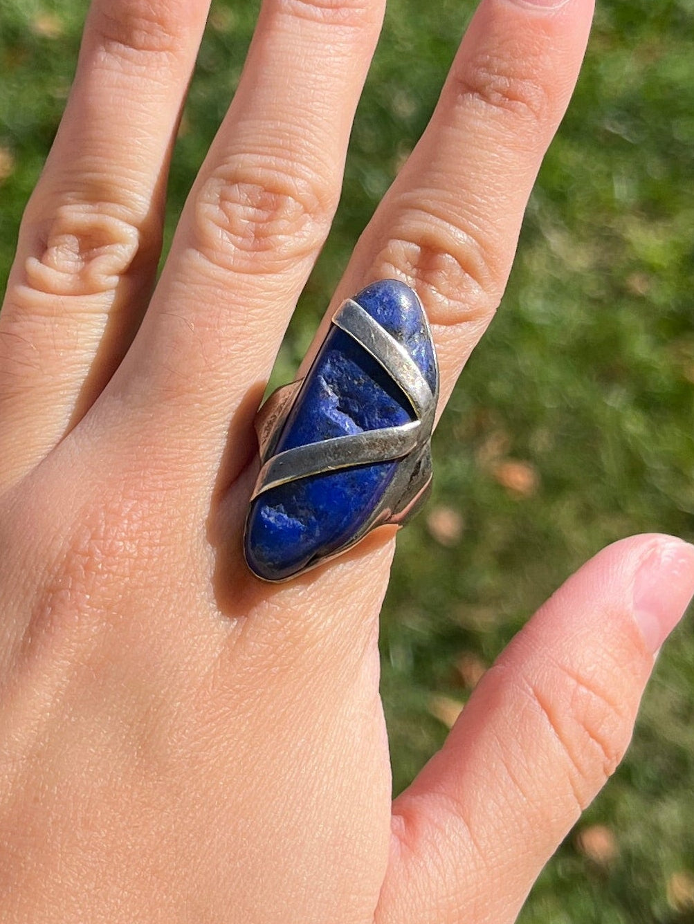Lapis Lazuli Freeform Stone Silver Ring