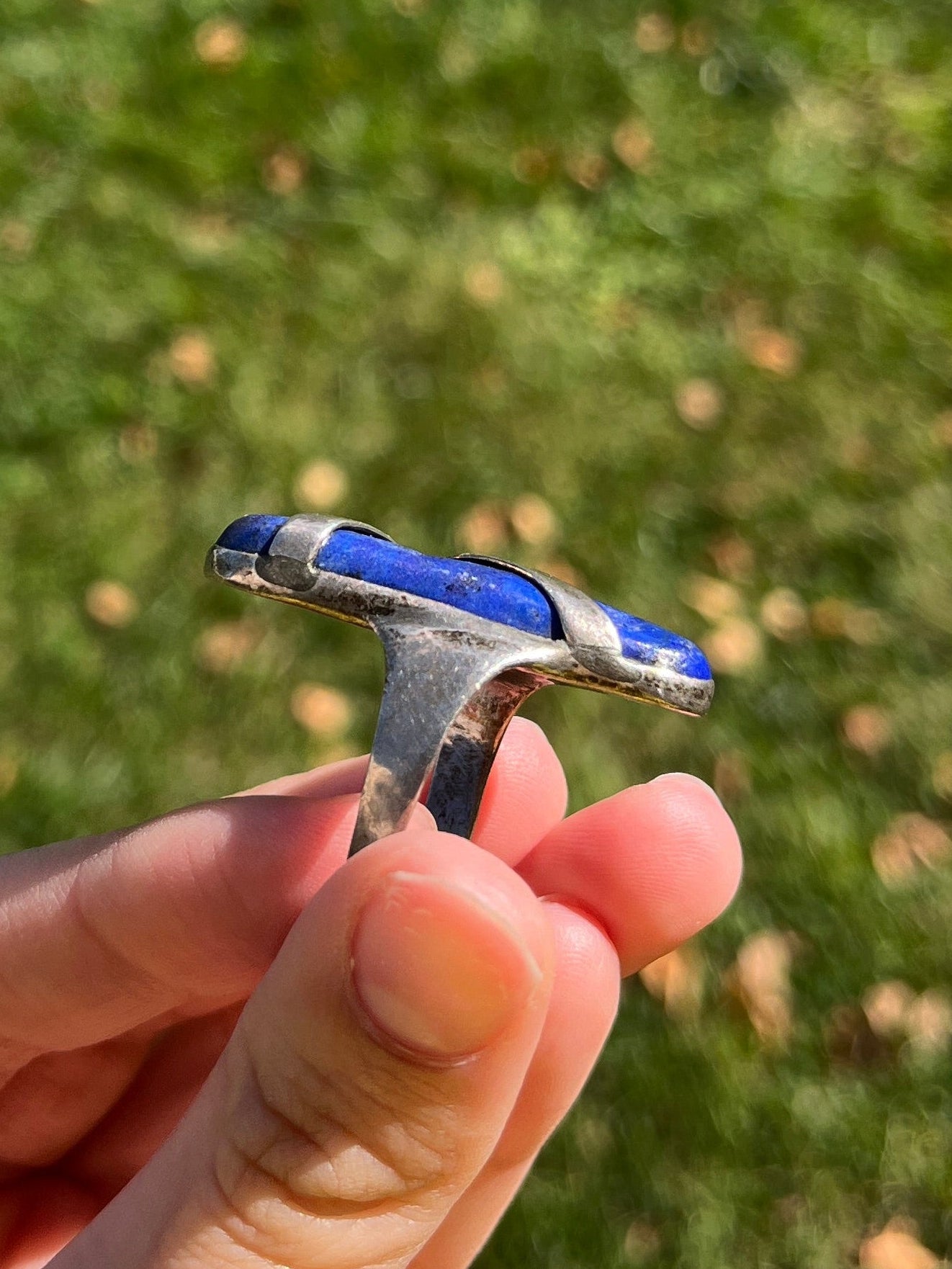 Lapis Lazuli Freeform Stone Silver Ring