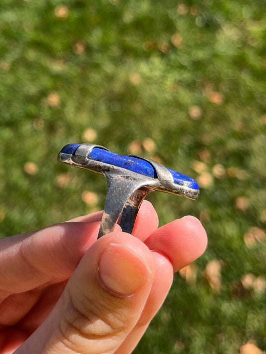 Lapis Lazuli Freeform Stone Silver Ring