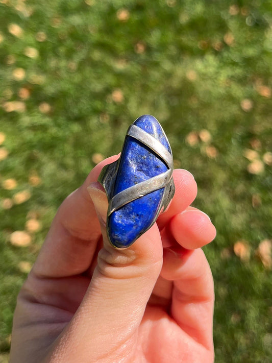 Lapis Lazuli Freeform Stone Silver Ring